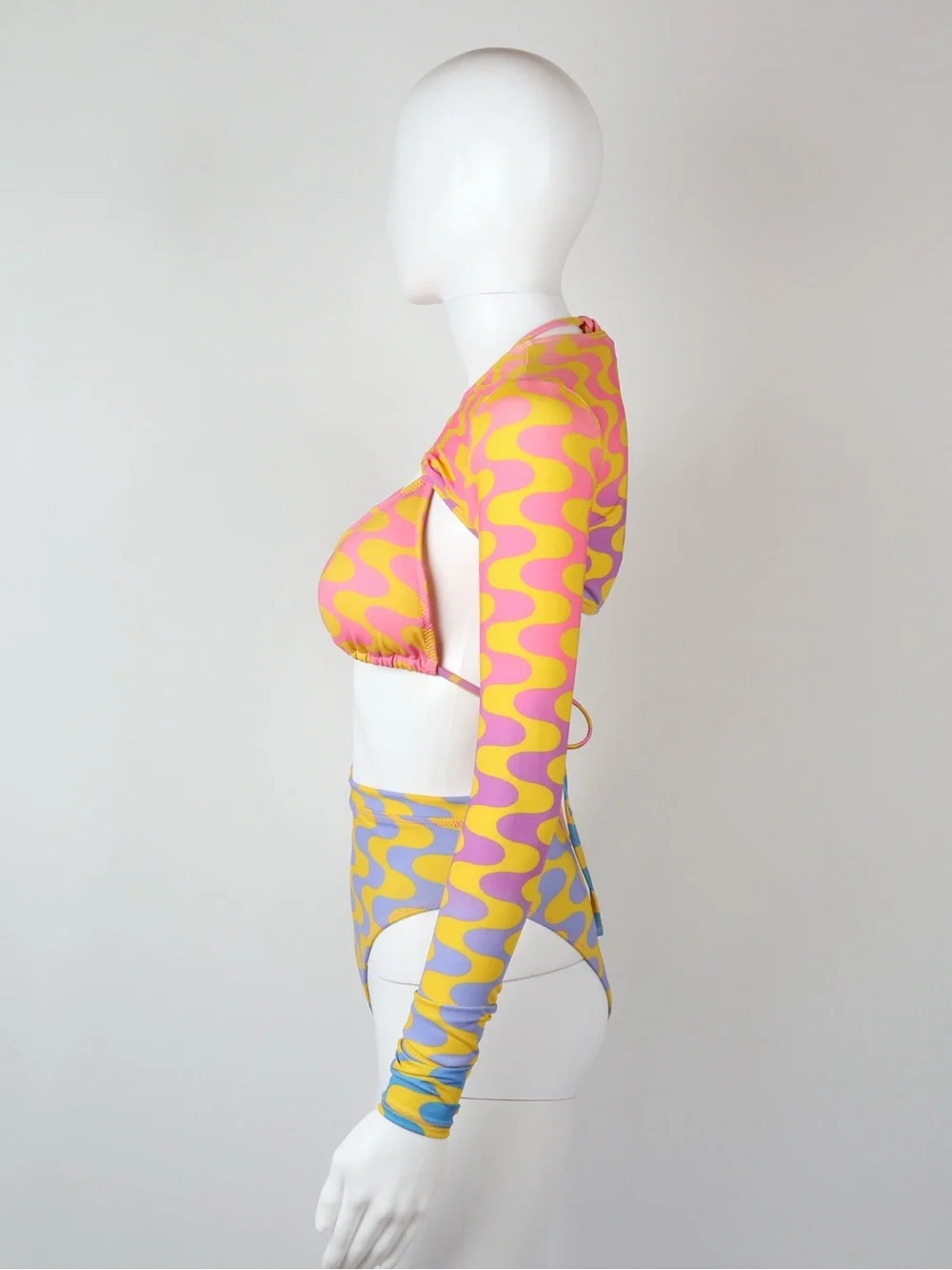 FENSI | 3 Piece Women's Pink & Yellow Patterned Long-Sleeve Bikini Set